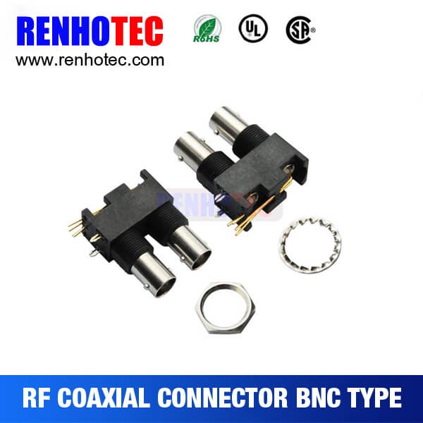 90 degree BNC connector Female PCB 2 port connector